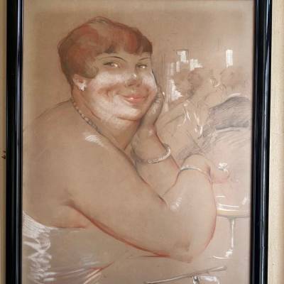 Pastel scène de brasserie art déco