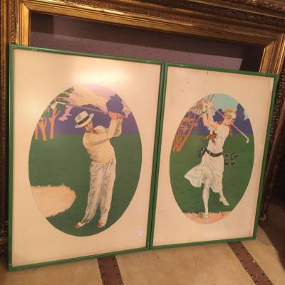 lithographies couple golfeurs Georges Grelle