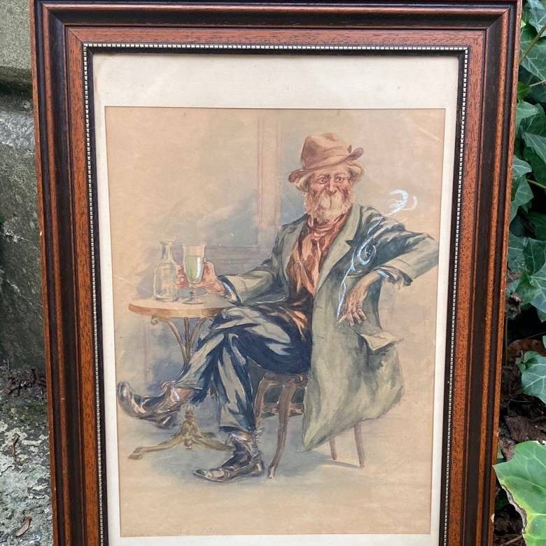 aquarelle buveur d'absinthe 