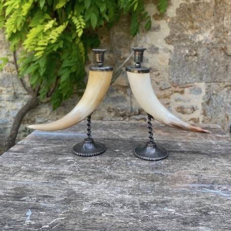 paire de bougeoirs en corne